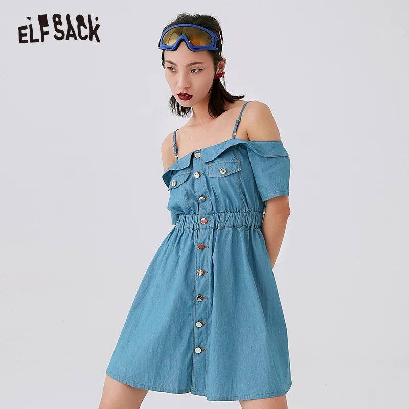ELF SACK New Cotton Denim Off Shoulder Women Dresses Fashion Sky Blue High Waist Female Dress 2019 Vintage Cowboy Woman Clothing
ELF SACK New Cotton Denim Off Shoulder Women Dresses Fashion Sky Blue High Waist Female Dress 2019 Vintage Cowboy Woman Clothing