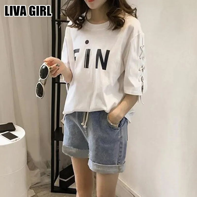 Liva Girl Trendy 2017 Fashion FIN Letters Printed T Shirts Solid Short T-shirts Women Clothing Loose Shirt Tops Tee Femme M-3XL
Liva Girl Trendy 2017 Fashion FIN Letters Printed T Shirts Solid Short T-shirts Women Clothing Loose Shirt Tops Tee Femme M-3XL