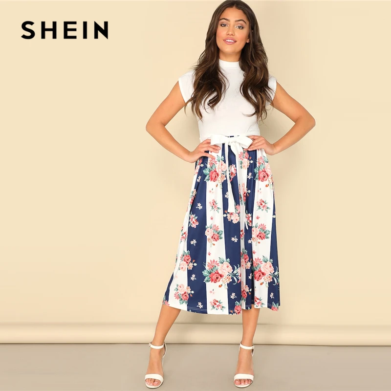 SHEIN Multicolor Mock-neck Knot Color-block Floral Dress 2019 Spring Fit And Flare A Line Stand Collar Sleeveless Dresses
SHEIN Multicolor Mock-neck Knot Color-block Floral Dress 2019 Spring Fit And Flare A Line Stand Collar Sleeveless Dresses