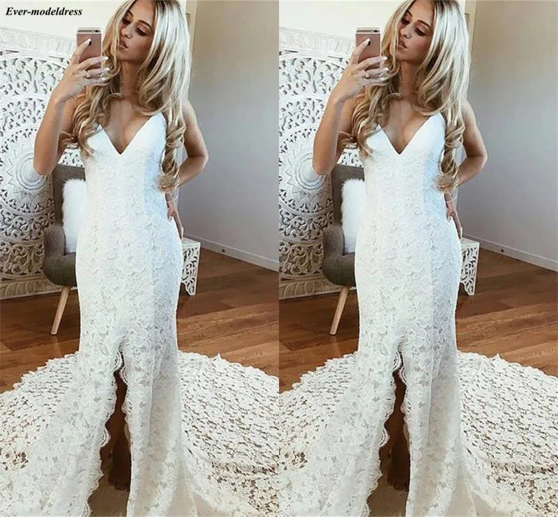 abiti da sposa Lace Sheath Boho Wedding Dresses V-Neck Backless Summer Country Bride Dresses With Front Slit 2019 Mariage
abiti da sposa Lace Sheath Boho Wedding Dresses V-Neck Backless Summer Country Bride Dresses With Front Slit 2019 Mariage