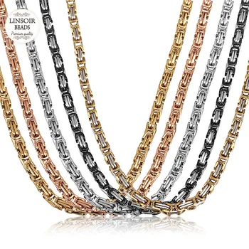 

New 5 Colors Rhodium Tone Rose Gold Color Stainless Steel Byzantine Box Chain Necklace Men Chunky Chains Jewelry Findings Making