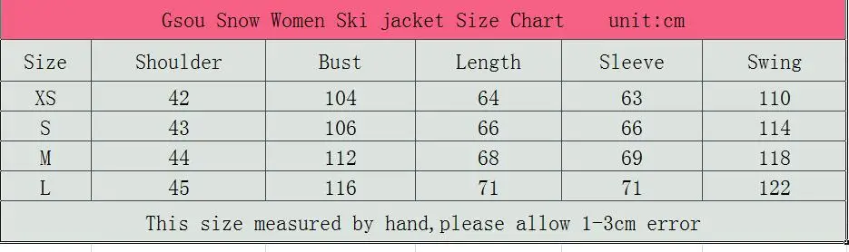 Women Jacket Size Chart