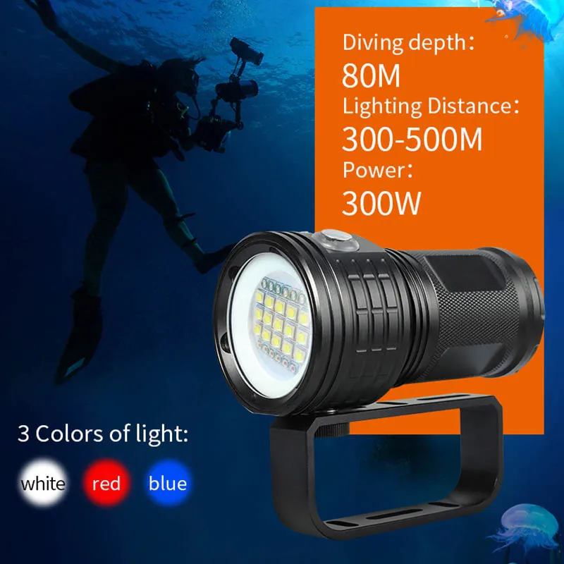 Professional Underwater Waterproof Diving Flashlight 15 x L2 White 6 x Red 6 x Blue LED Scuba Photo Fill Light 18650 Dive Torch
Professional Underwater Waterproof Diving Flashlight 15 x L2 White 6 x Red 6 x Blue LED Scuba Photo Fill Light 18650 Dive Torch