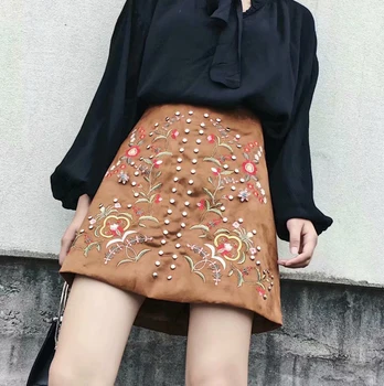 Suede Fabric Women Sexy A-line Mini Skirts High Waist Front Floral Embroidery Rivet Design Sexy Casual Mini Skirts
Suede Fabric Women Sexy A-line Mini Skirts High Waist Front Floral Embroidery Rivet Design Sexy Casual Mini Skirts