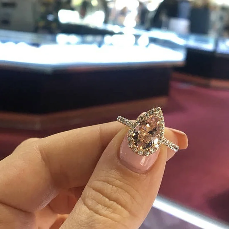 Rose Gold Natural Morgan Stone and Crystal Halo Pear-shaped Decorative Art Ring
Rose Gold Natural Morgan Stone and Crystal Halo Pear-shaped Decorative Art Ring