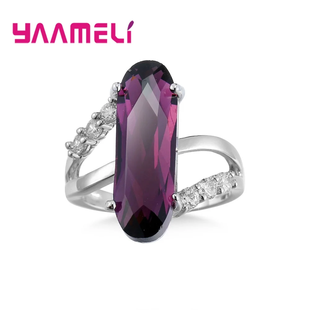 

Hot Sale Big Purple CZ Stone Cocktail Rings Fine 925 Sterling Silver Oval Cubic Zircon Jewelry for Lady Women Sparkling Gift