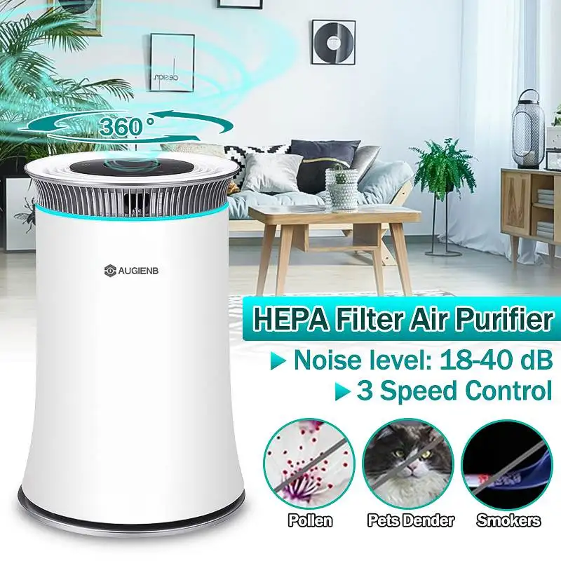

AUGIENB Air Purifier with True HEPA Filter Odor Allergies Eliminator for Smoke Dust Pets Dander Air Cleaner Night Light Timer
