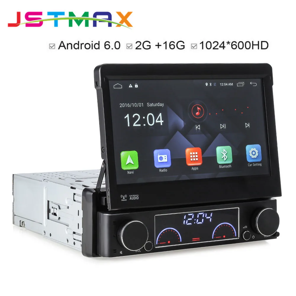 JSTMAX Quad Core 2G RAM 7 Inch One Din Car DVD GPS Player Retractable TouchScreen Android 6.0 Wifi 4G GPS Bluetooth
JSTMAX Quad Core 2G RAM 7 Inch One Din Car DVD GPS Player Retractable TouchScreen Android 6.0 Wifi 4G GPS Bluetooth