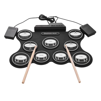 Portable USB Roll Up Drum Kit Digital Electronic Drum Set 9 Silicon Drum Pads with Drumsticks Foot Pedals for Beginners Children
Portable USB Roll Up Drum Kit Digital Electronic Drum Set 9 Silicon Drum Pads with Drumsticks Foot Pedals for Beginners Children