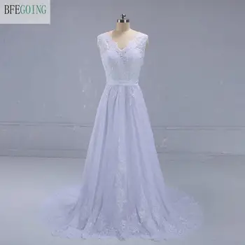 White Appliques Lace Chiffon Satin Sleeveless V-Neck Floor-Length A-line Wedding Dress Chapel Train Custom made
White Appliques Lace Chiffon Satin Sleeveless V-Neck Floor-Length A-line Wedding Dress Chapel Train Custom made