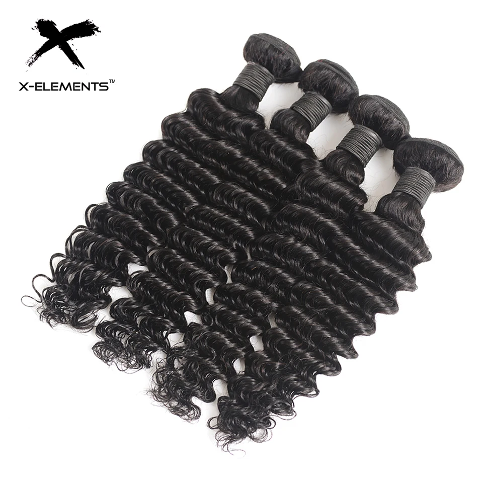 X-Elements Brazilian Deep Wave Hair 134 Bundles Deals Natural Color Human Hair Extensions 8-26 Non Remy Hair Weave Bundles (1)
