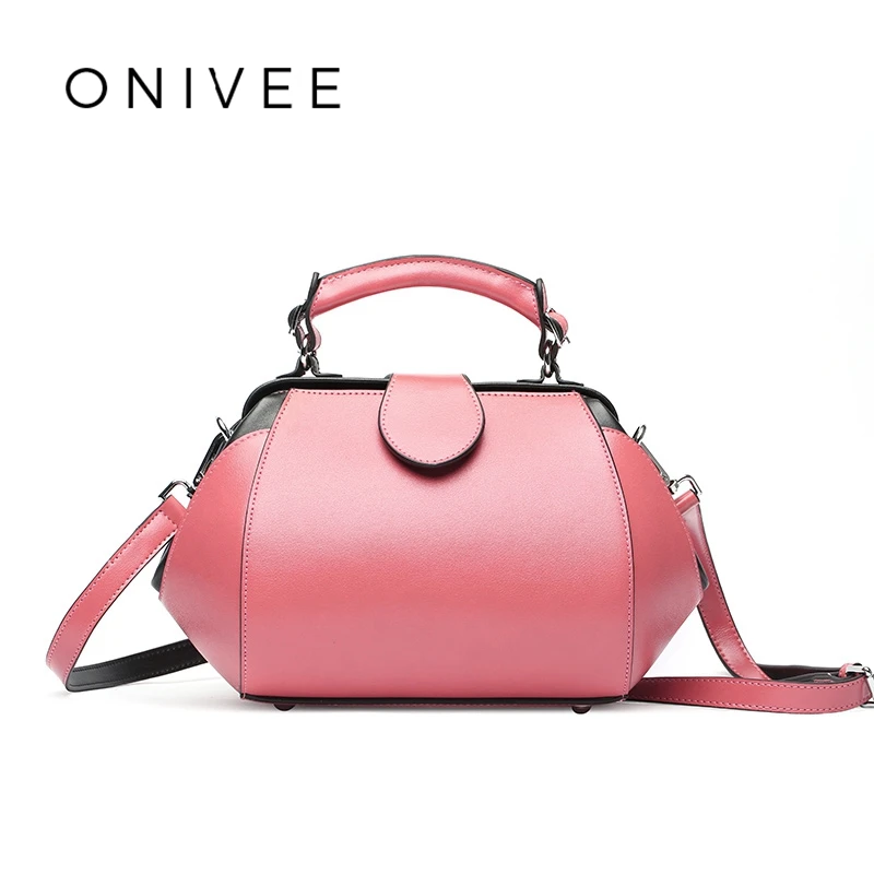ONIVEE 2018 Fashion Genuine Leather Doctor Bag Handbag Women Solid Small Bag Women Shoulder Bag #0986