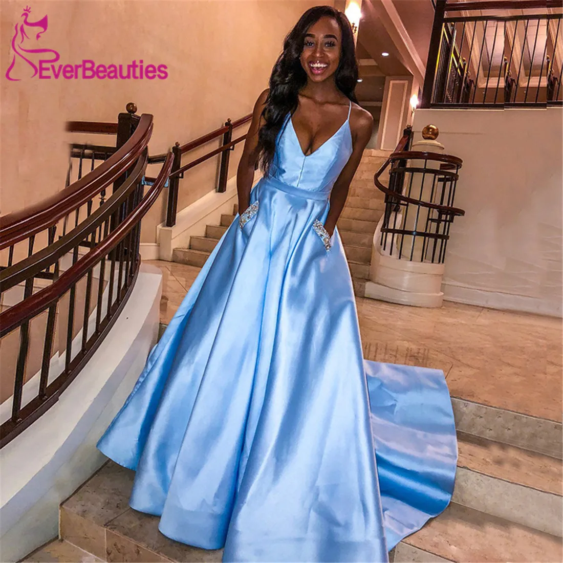 Vestidos De Gala V-Neck Prom Dresses 2020 with Pockets Satin Spaghetti Straps Prom Gown Robe De Soiree
Vestidos De Gala V-Neck Prom Dresses 2020 with Pockets Satin Spaghetti Straps Prom Gown Robe De Soiree