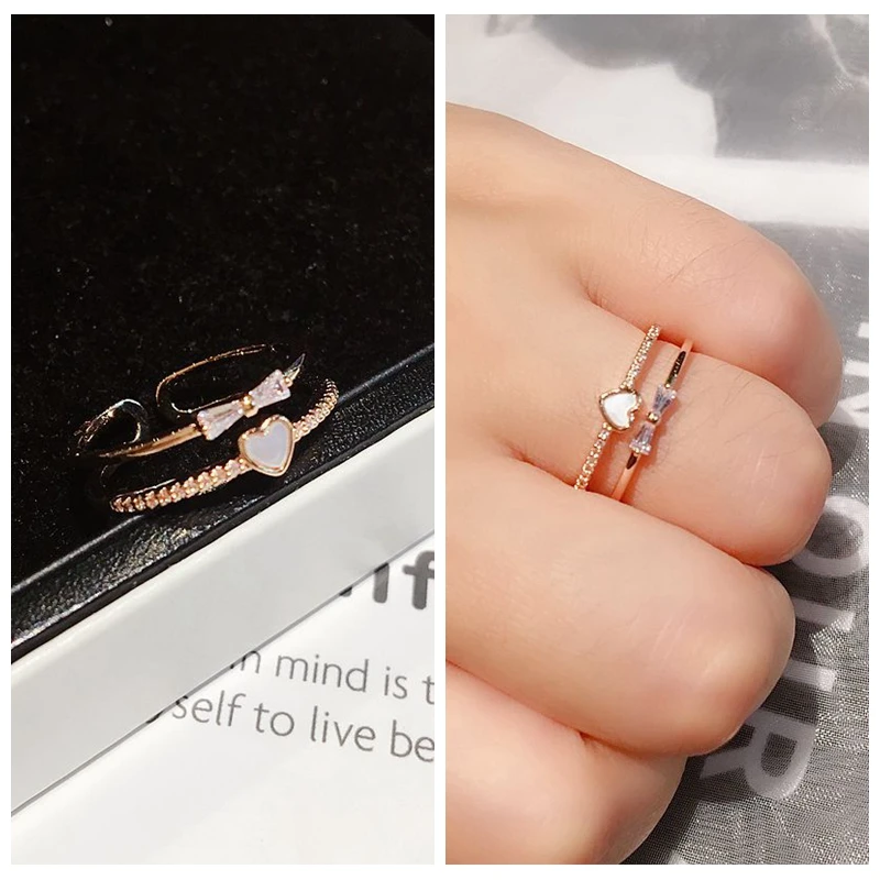 High Quality Double Layer Ring for Women Cubic Zircon Bowknot Shell Heart Ring Opening Rose Gold Color
High Quality Double Layer Ring for Women Cubic Zircon Bowknot Shell Heart Ring Opening Rose Gold Color
