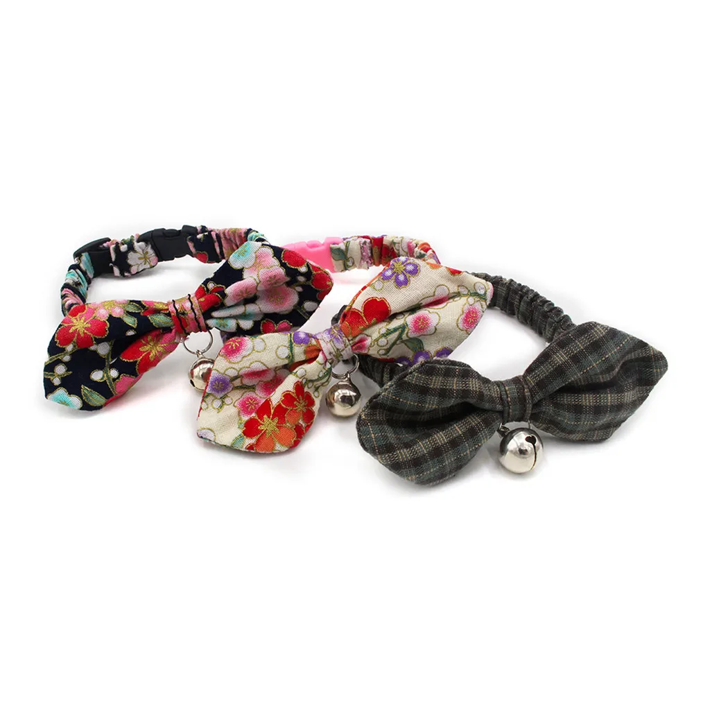 

Puppy Fashion Adjustable Cute Necktie Dog Pet Cat Dog Collars Tie Bow Collar Square Buckle Bow-knot Necklace With Bell Collar