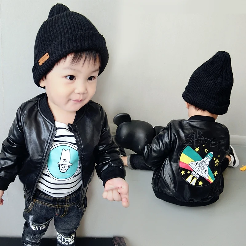 Baby Boys fashion PU Coat Jacket Children Spring Autumn Outerwear