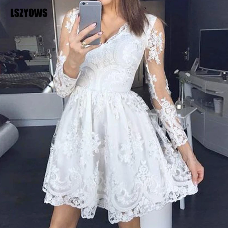 Summer White Floral Lace Dress Women Sexy Transparent Long Sleeve V-Neck Party Dresses Ladies Autumn Elegant Mini Dress Vestidos
Summer White Floral Lace Dress Women Sexy Transparent Long Sleeve V-Neck Party Dresses Ladies Autumn Elegant Mini Dress Vestidos