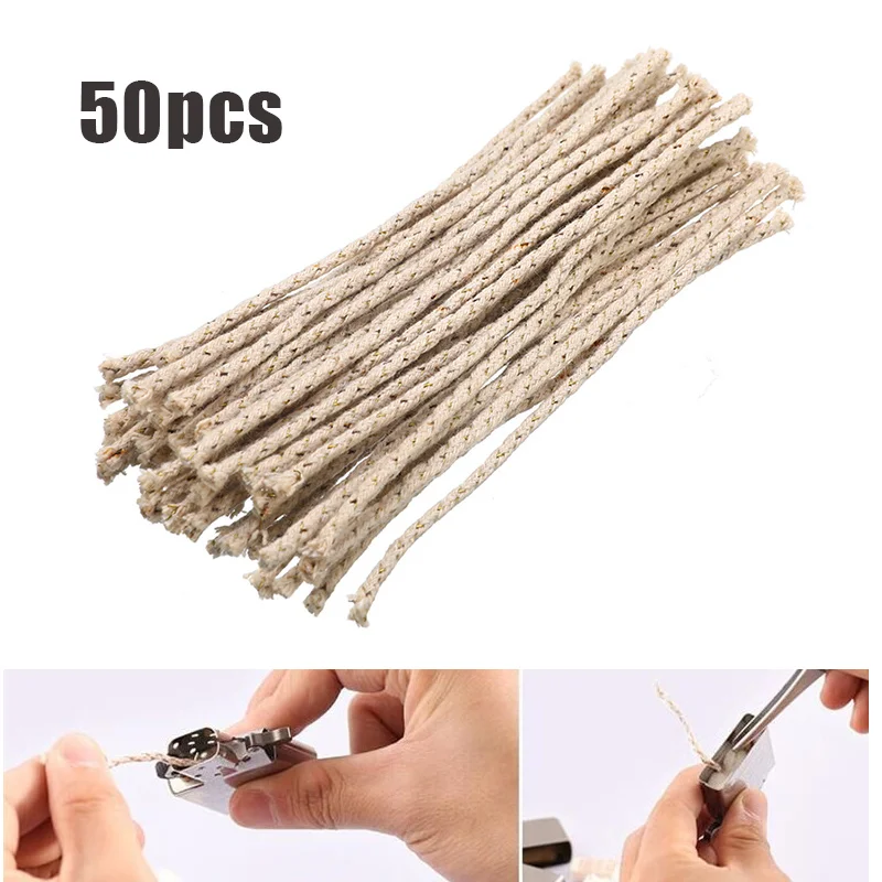 

50pcs/Set Copper Wire Lighter Cotton Core Wick Replacement for Kerosene Oil Lighter Accessories Petrol Lighter Fire Starter Bulk