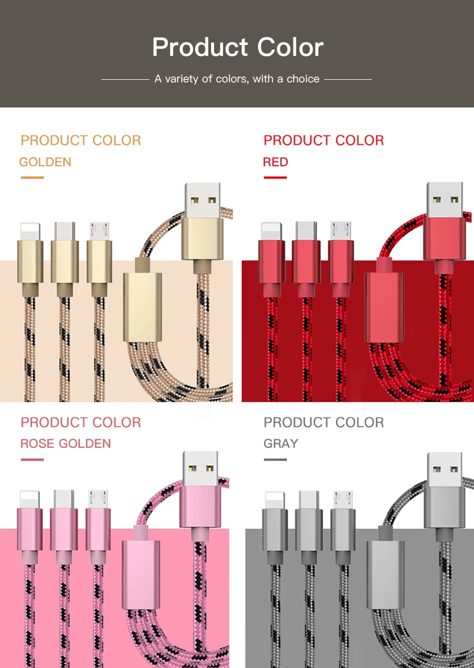!ACCEZZ 3 in 1 USB Cable 2A Charging Line Micro USB Type C Lighting For iPhone XR XS MAX Charger Phone Cable For Samsung S9 S8 (13)