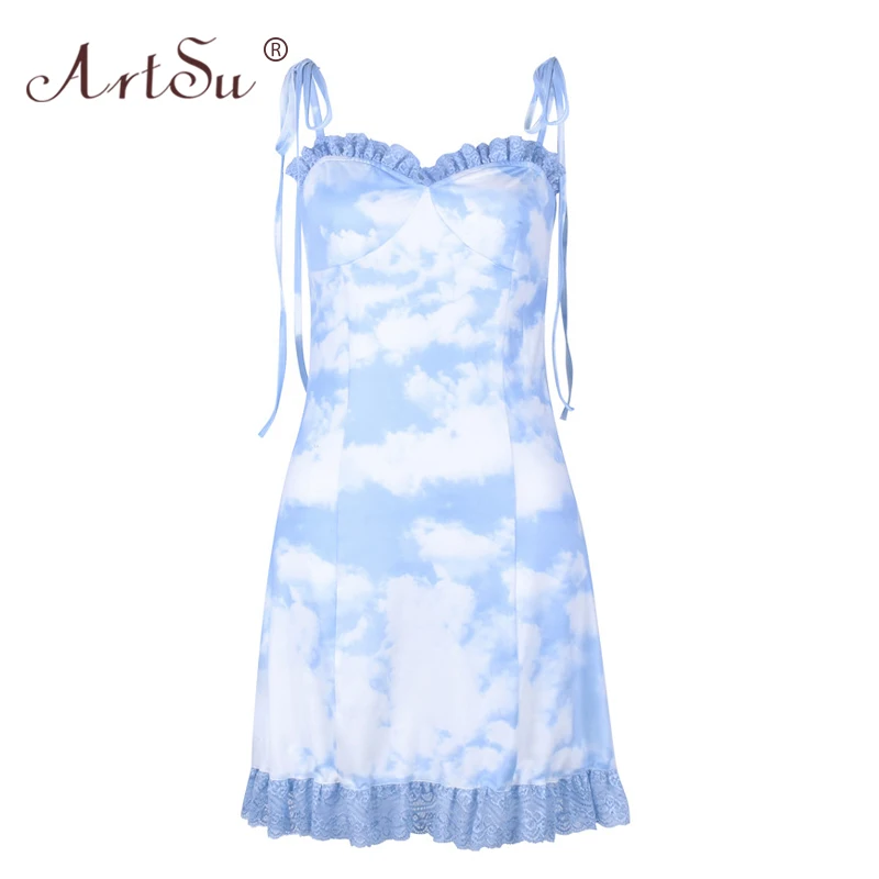 ArtSu Lace Up Lace Trim Ruffle Cloud Print Sexy Summer Dress 2019 Kawaii Lolita Style Sundresses Women A-Line Robe Party Wear
ArtSu Lace Up Lace Trim Ruffle Cloud Print Sexy Summer Dress 2019 Kawaii Lolita Style Sundresses Women A-Line Robe Party Wear