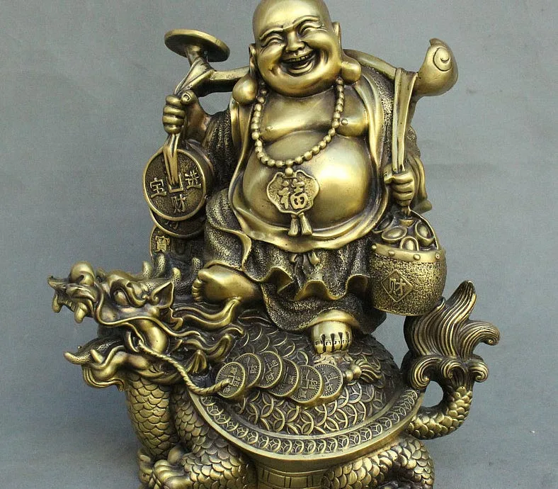 15" China Buddhism Bronze Happy Laughing Maitreya Buddha On Dragon Turtle Statue
15" China Buddhism Bronze Happy Laughing Maitreya Buddha On Dragon Turtle Statue