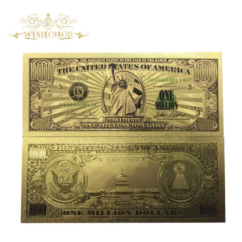 Wishonor Colored Gold Banknote US Dollar Bill Note One Million 24k Gold Foil Banknotes Wonderful Craft for Collection
Wishonor Colored Gold Banknote US Dollar Bill Note One Million 24k Gold Foil Banknotes Wonderful Craft for Collection
