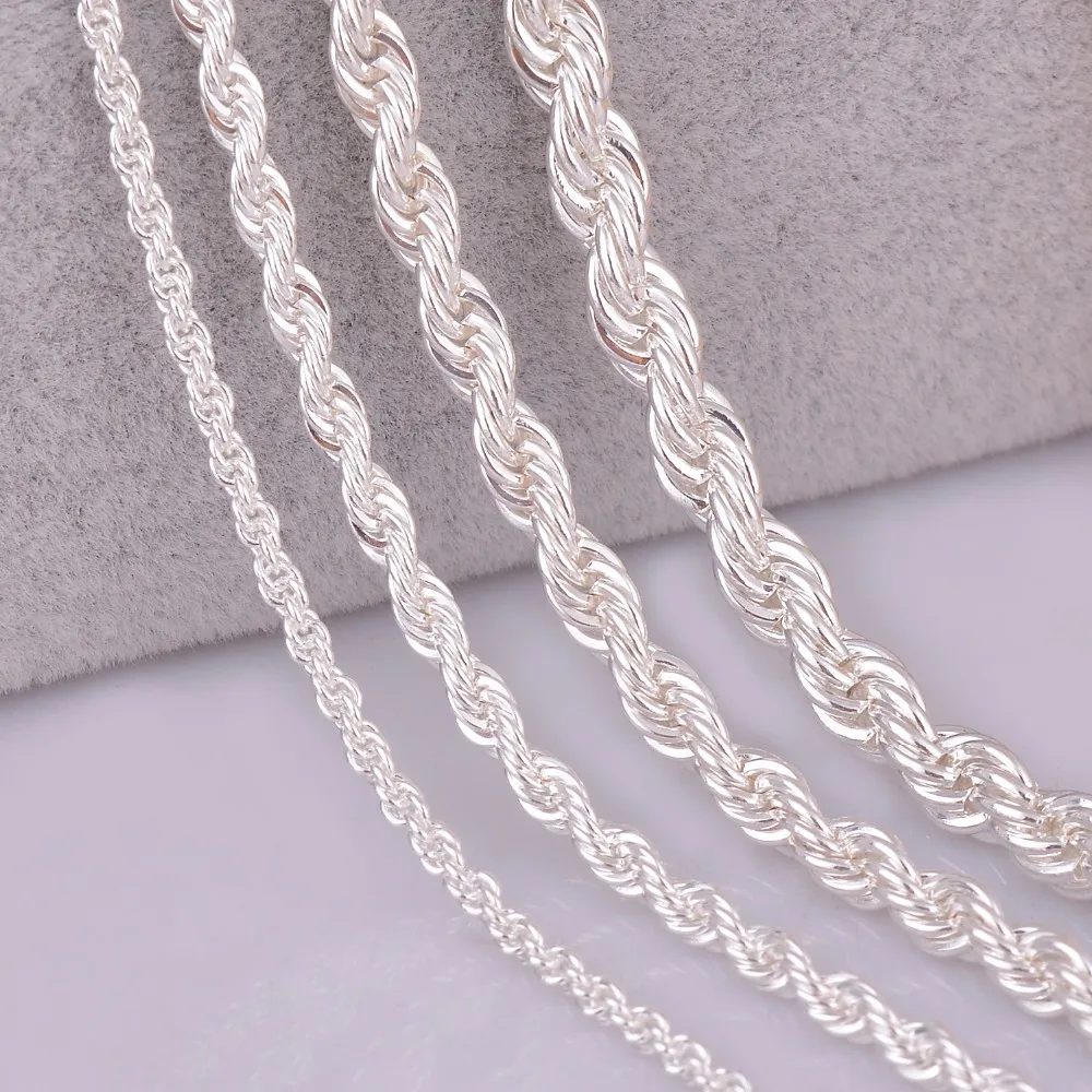 

1Pc Width 2mm,3mm,4mm,5mm Silver Plated Rope Chain Necklace Length 8"-32" DIY Jewelry Making