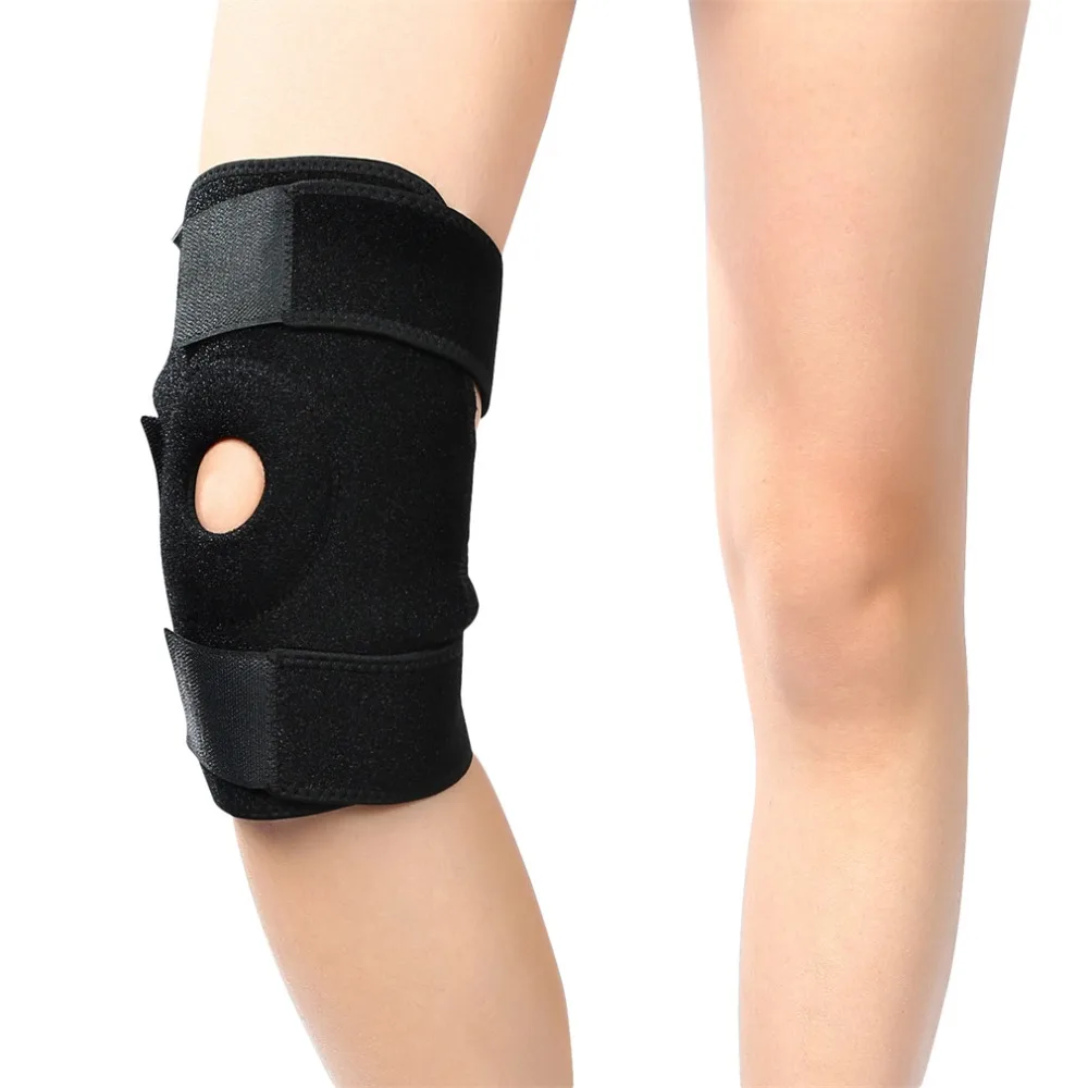 Image Black Outdoor Breathable Nylon Neoprene Knee Support Sleeve Active Wear Adjustable 3 Strap Closure Ultimate Protection