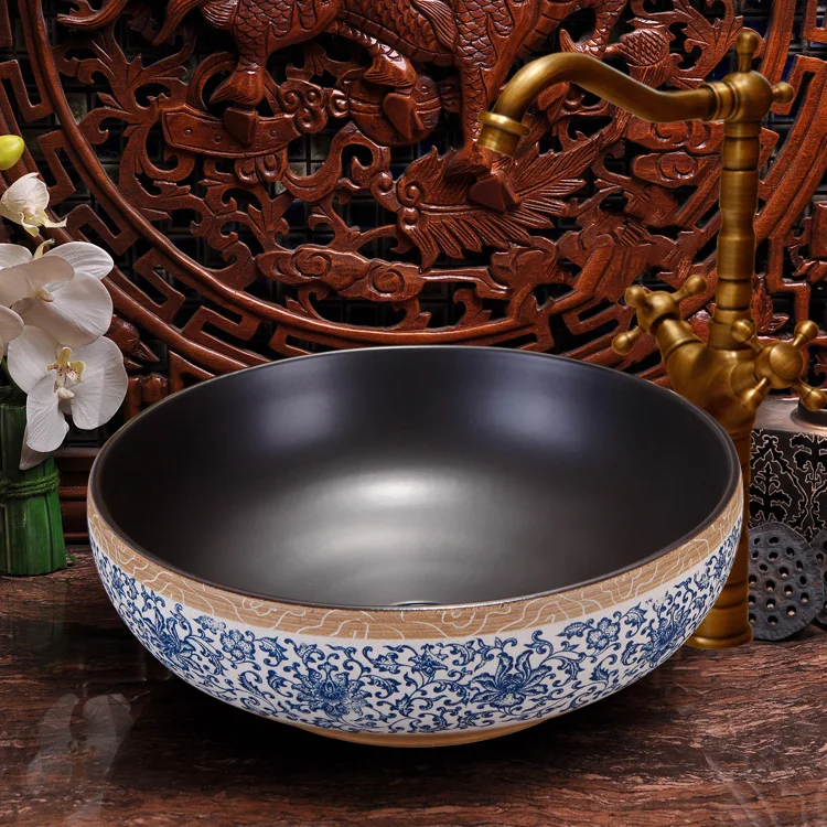Europe Vintage Style Ceramic Art Basin Sinks Counter Top Wash Basin Bathroom Vessel Sinks vanities antique ceramic wash basin (2) -