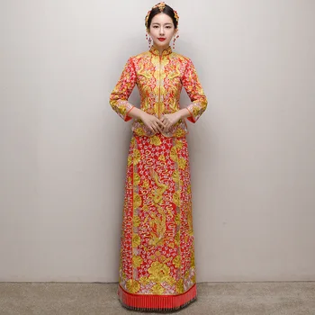 Traditional Phoenix&Dragon Qipao Chinese Women Embroidery Wedding Dress Slim Sexy Girl Full Length Marriage Suit Toast Clothing
Traditional Phoenix&Dragon Qipao Chinese Women Embroidery Wedding Dress Slim Sexy Girl Full Length Marriage Suit Toast Clothing