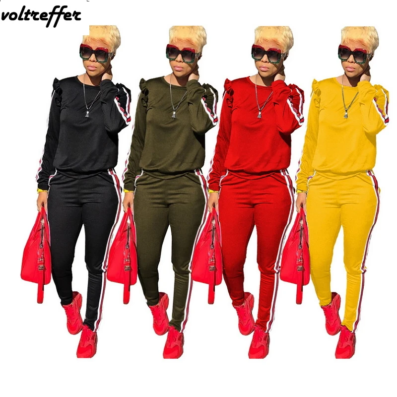 Striped Side Two Piece Set Casual Outfits Stringy Selvedge Shoulders Ruffles Tracksuit For Women Loose 2018 Spring Sweatsuits
Striped Side Two Piece Set Casual Outfits Stringy Selvedge Shoulders Ruffles Tracksuit For Women Loose 2018 Spring Sweatsuits