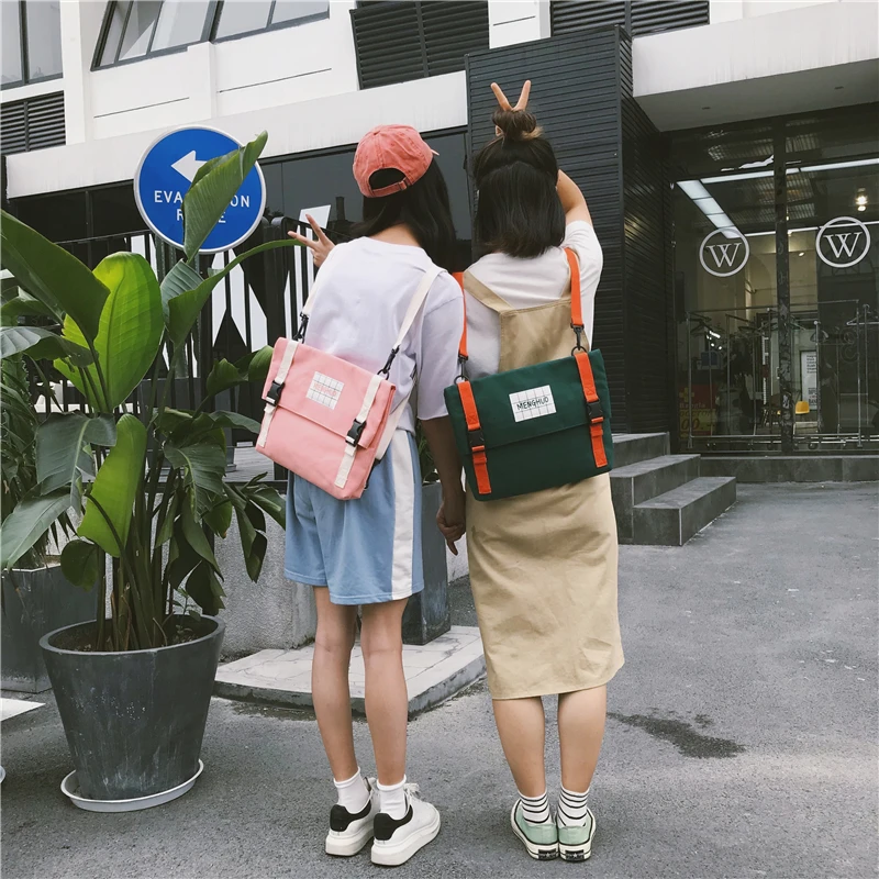 Menghuo Top Quality Women Canvas Backpack Bookbag Female Dual Purpose Shoulder Bag Daily Travel Backpacks Crossbody Bags Mochila (65)