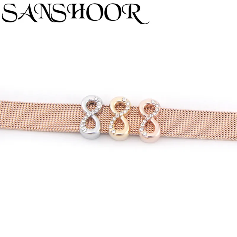 New SANSHOOR Jewelry Crystal Infinity Love Slide Charms Keeper Fit 10mm Stainless Steel Mesh Bracelet for DIY Accessories Making
New SANSHOOR Jewelry Crystal Infinity Love Slide Charms Keeper Fit 10mm Stainless Steel Mesh Bracelet for DIY Accessories Making