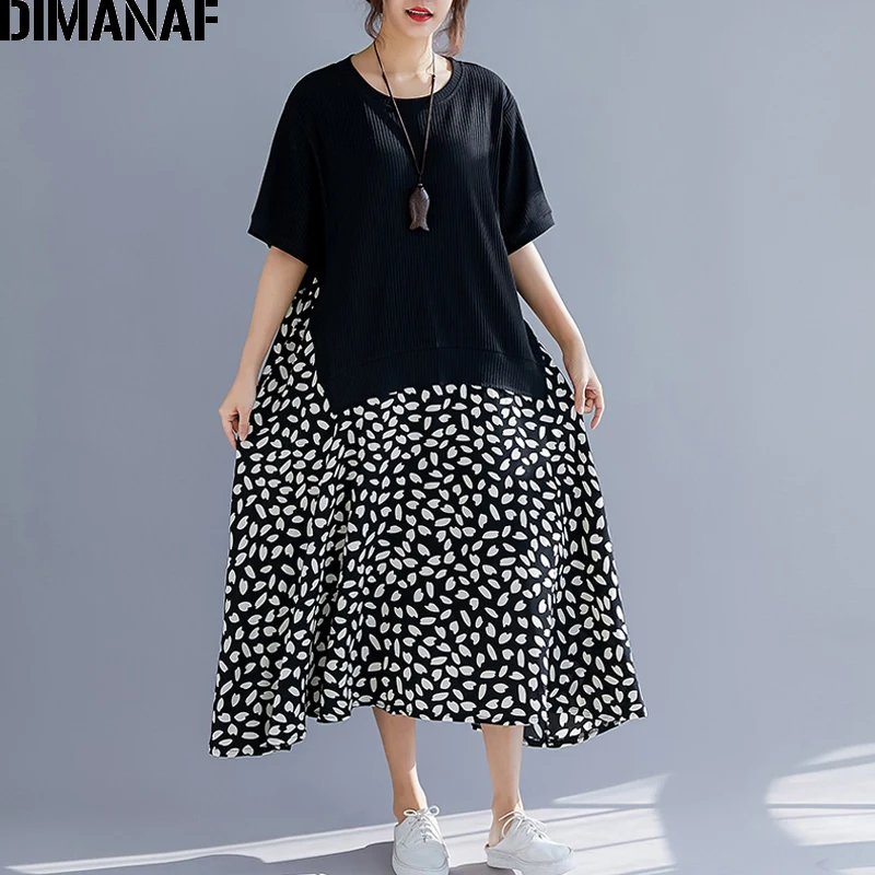 DIMANAF Plus Size Women Dress Summer Fashion Print Sundress Female Lady Vestidos Spliced Black Loose Cotton Dress Big Size 2019
DIMANAF Plus Size Women Dress Summer Fashion Print Sundress Female Lady Vestidos Spliced Black Loose Cotton Dress Big Size 2019
