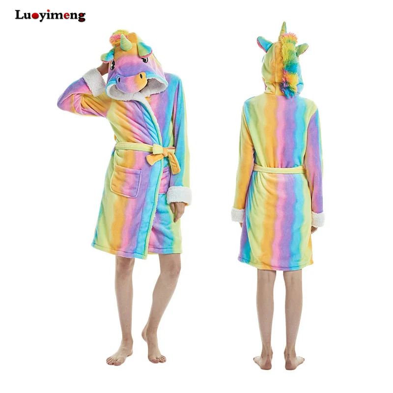 Для девочек косплей аниме панда единорог пижамы банные халаты фланелевые радуга