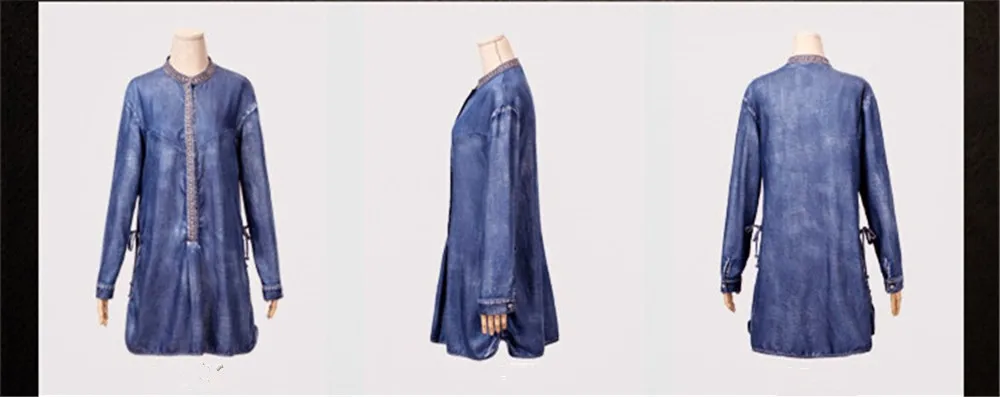 Vintage Loose Cow-Girl Blouse Boho Denim Women Blouses Long Sleeve O-Neck Blouse Women Embroidery Shirt Loose Blusas Feminina (4)
