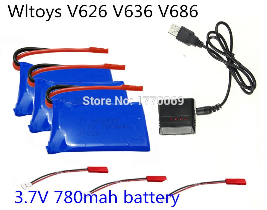 3x3 7 В 780 мАч батарея + 4 в 1 зарядное устройство для Wltoys V626 V636 V686 V686G V686J V686K 2.4Gh 4CH