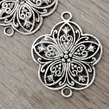 

20Pcs Antique Silver Tibetan Silver Tone 38x31x3mm Flower Links Zinc Alloy Connectors Jewellry Making Findings TS3470