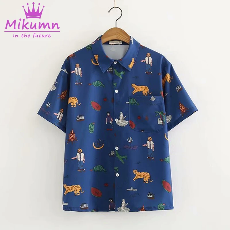 Harajuku Cartoon Printed Blouses Women Short Sleeve Loose Turndown Collar Pockets Shirt Casual Summer Tops Femme Camisas
Harajuku Cartoon Printed Blouses Women Short Sleeve Loose Turndown Collar Pockets Shirt Casual Summer Tops Femme Camisas