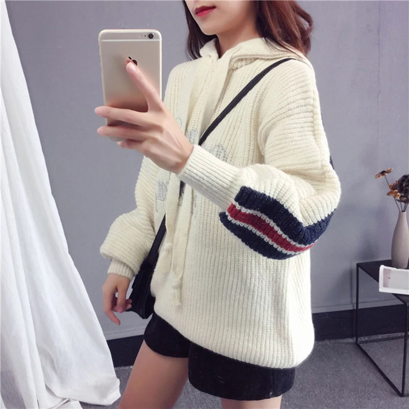 Women Sweater Pullover 2018 Winter New Tops Fashion Warm Hooded knit NO629 | Женская одежда