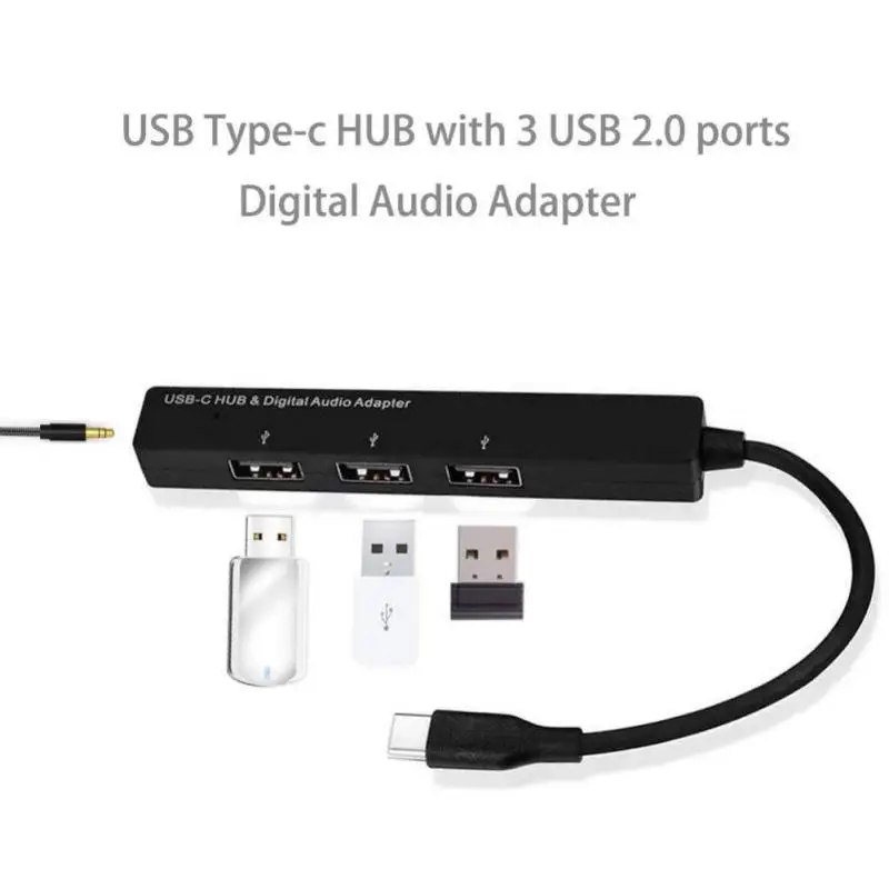 USB-C Hub TypeC 3.5mm Digital Audio Adapter 3 Ports USB 2.0 HUB for MacBook Pro Mobile Phones ChromeBook Laptop Computer | Компьютеры и