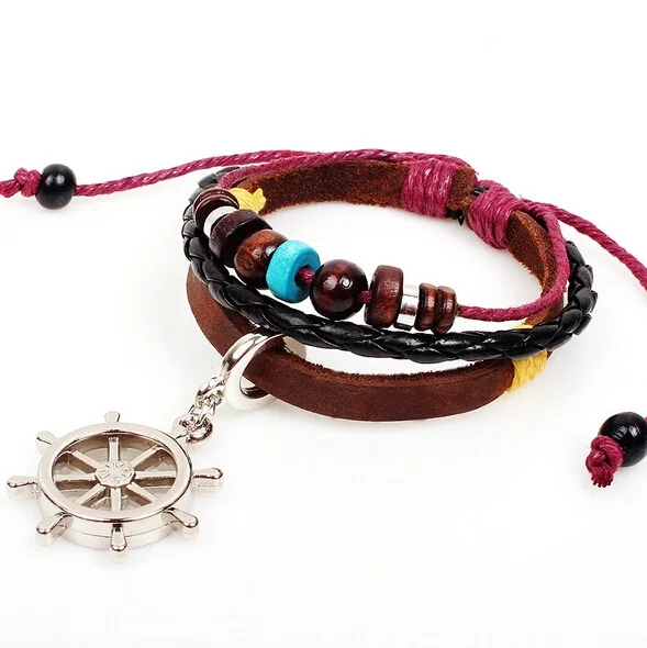 Fashion Rudder Your Life Multi-Layer Leather Bracelet Women Men Jewelry Red Wood Bead Christian Bracelets Mens Pulseras Hombre | Украшения