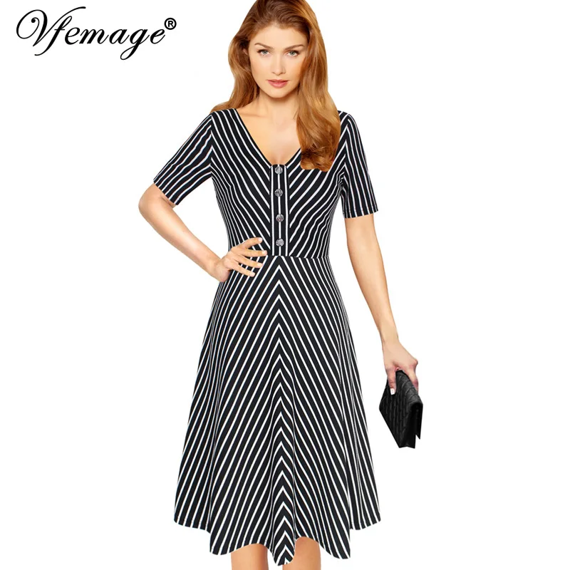 Vfemage Womens Elegant Vintage V Neck Striped Button Tunic Pinup Wear To Work Office Casual Party Flare A Line Skater Dress 170
Vfemage Womens Elegant Vintage V Neck Striped Button Tunic Pinup Wear To Work Office Casual Party Flare A Line Skater Dress 170