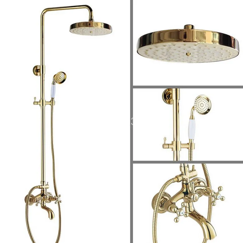 Wall Mounted Gold Color Brass Bathtub Faucet Mixer Tap 7.7 inch Shower Head Rainfall Shower Set 2 Cross Handles agf455
Wall Mounted Gold Color Brass Bathtub Faucet Mixer Tap 7.7 inch Shower Head Rainfall Shower Set 2 Cross Handles agf455