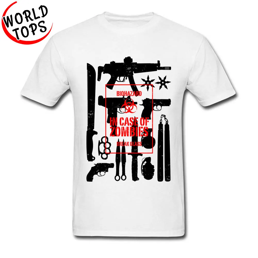 Hip hop Cotton Fabric T Shirt for Students Short Sleeve Tops Shirt New Arrival Thanksgiving Day Crew Neck Top T-shirts Comics In Case of Zombies Break Glass white