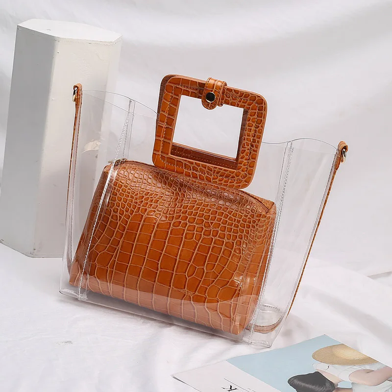 Aosbos Transparent PVC Handbag Women Composite Bag Crocodile Pattern Leather Tote Bag Sweet Shoulder Bags Solid Jelly Handbags 
Aosbos Transparent PVC Handbag Women Composite Bag Crocodile Pattern Leather Tote Bag Sweet Shoulder Bags Solid Jelly Handbags