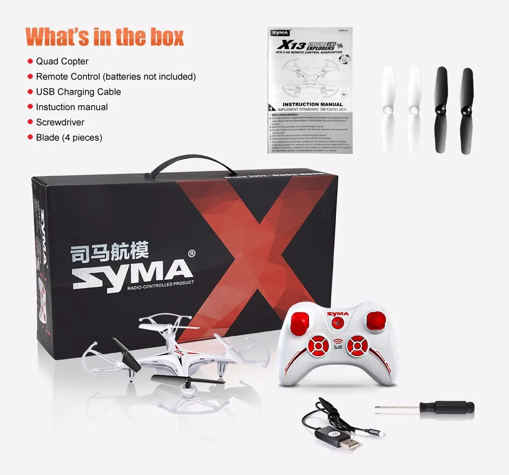 SYMA X13 4 Channel 6-Axis RC Helicopter Mini Quadcopter Drone Throwing Flight Headless without Camera USB Charging UFO
SYMA X13 4 Channel 6-Axis RC Helicopter Mini Quadcopter Drone Throwing Flight Headless without Camera USB Charging UFO
