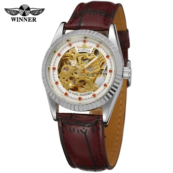 WINNER Top Brand Women Retro Skeleton Auto Mechanical Watch Leather Strap Luxury Golden Red Gem Decoration Ladies Wristwatches
WINNER Top Brand Women Retro Skeleton Auto Mechanical Watch Leather Strap Luxury Golden Red Gem Decoration Ladies Wristwatches