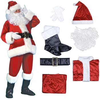 7pcs Santa Claus Costume Christmas Hat Santa Claus Cosplay Suit Set Hat + Beard + Top + Pants + Belt + Gloves + Leather Boots
7pcs Santa Claus Costume Christmas Hat Santa Claus Cosplay Suit Set Hat + Beard + Top + Pants + Belt + Gloves + Leather Boots