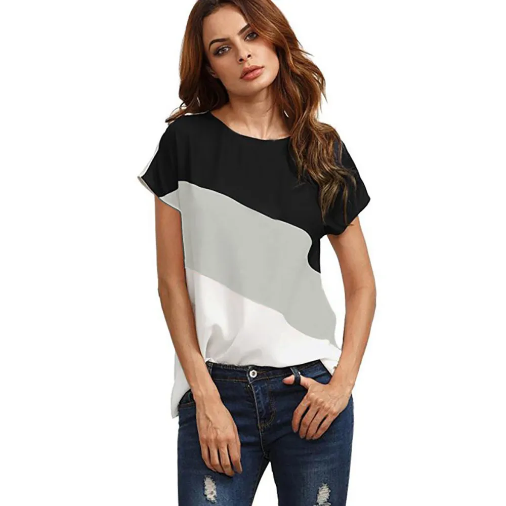 Womens Tops and Blouses 2019 Fashion Color Block Chiffon Short Sleeve Casual Blouse Shirts Tunic Tops Blusas Femininas
Womens Tops and Blouses 2019 Fashion Color Block Chiffon Short Sleeve Casual Blouse Shirts Tunic Tops Blusas Femininas